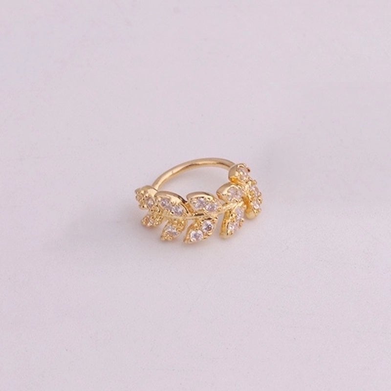 1 Piece Minimalist Leaf Inlay Copper Zircon Ear Studs
