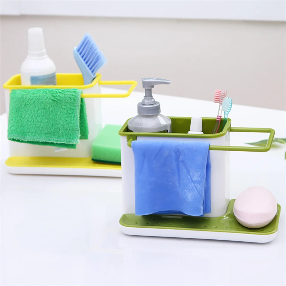 KITCHEN STORAGE DRAIN RACK SINK HOLDER SOAP & SPONGE ORGANIZER