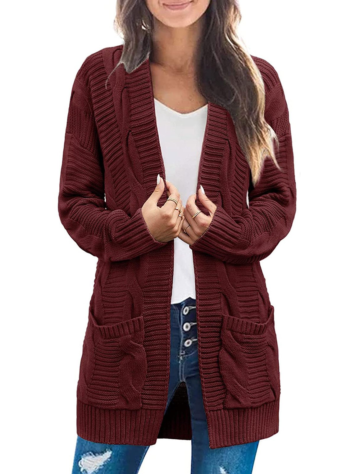 2024 Women's Long Sleeve Cable Knit Cardigan Sweaters