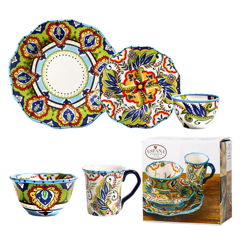 Style Creative Hand-painted Ceramic Plate Irregular Western Plate Fashionable Household Plate Bowl Combination Steak Plate