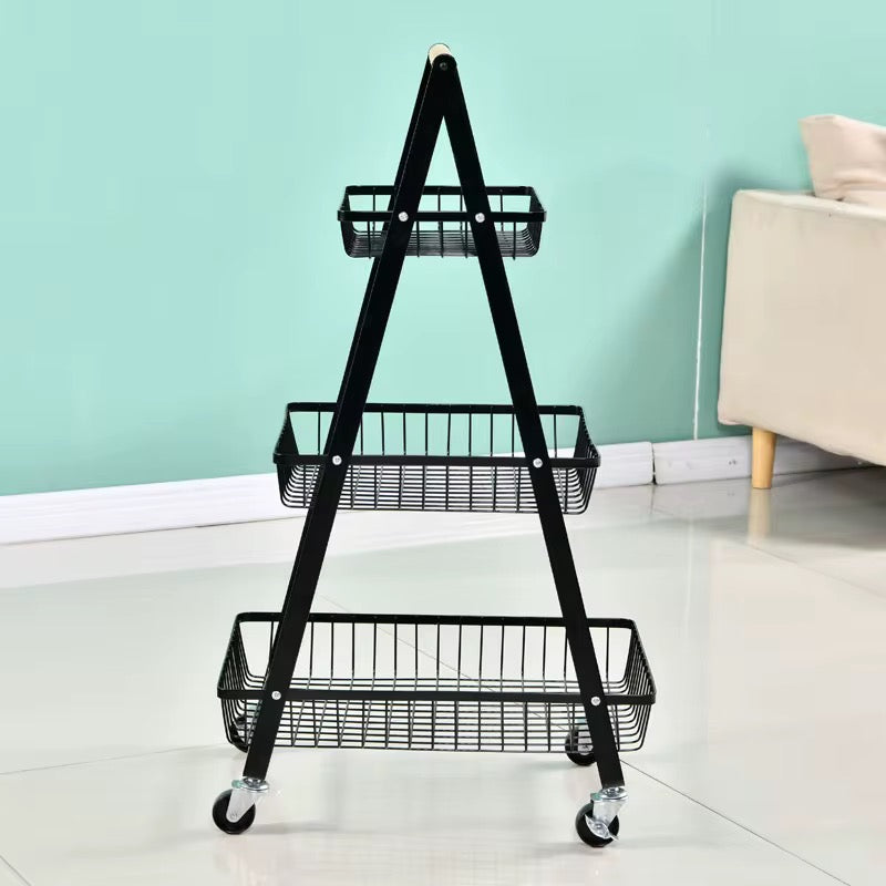 3-Tier Rolling Utility Cart Storage Shelves Multifunction Storage Vegetable Kitchen Trolley Service Cart with Mesh Basket Handles and Wheels Easy Assembly for Bathroom. Kitchen. Office.