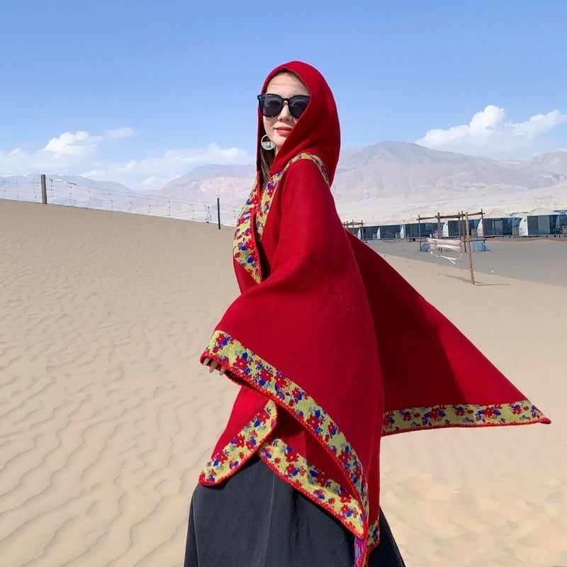 Women's Retro Ethnic Style Flower Artificial Wool Acrylic Shawl
