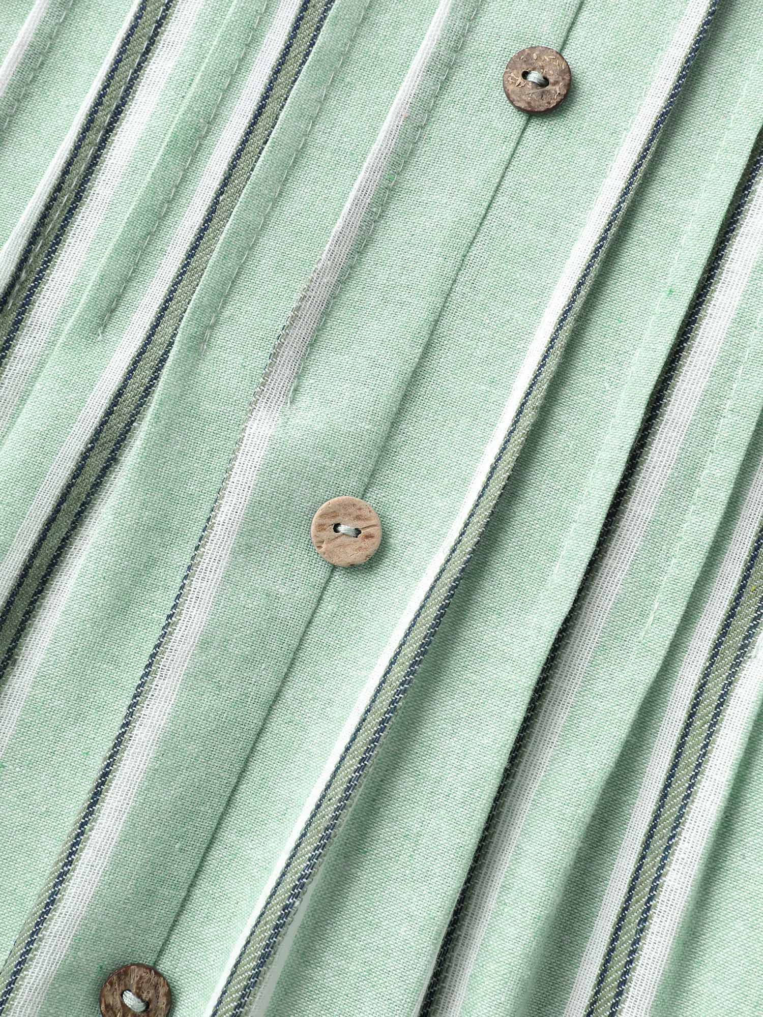 Pleated Front Stripes Pockets Midi Dress