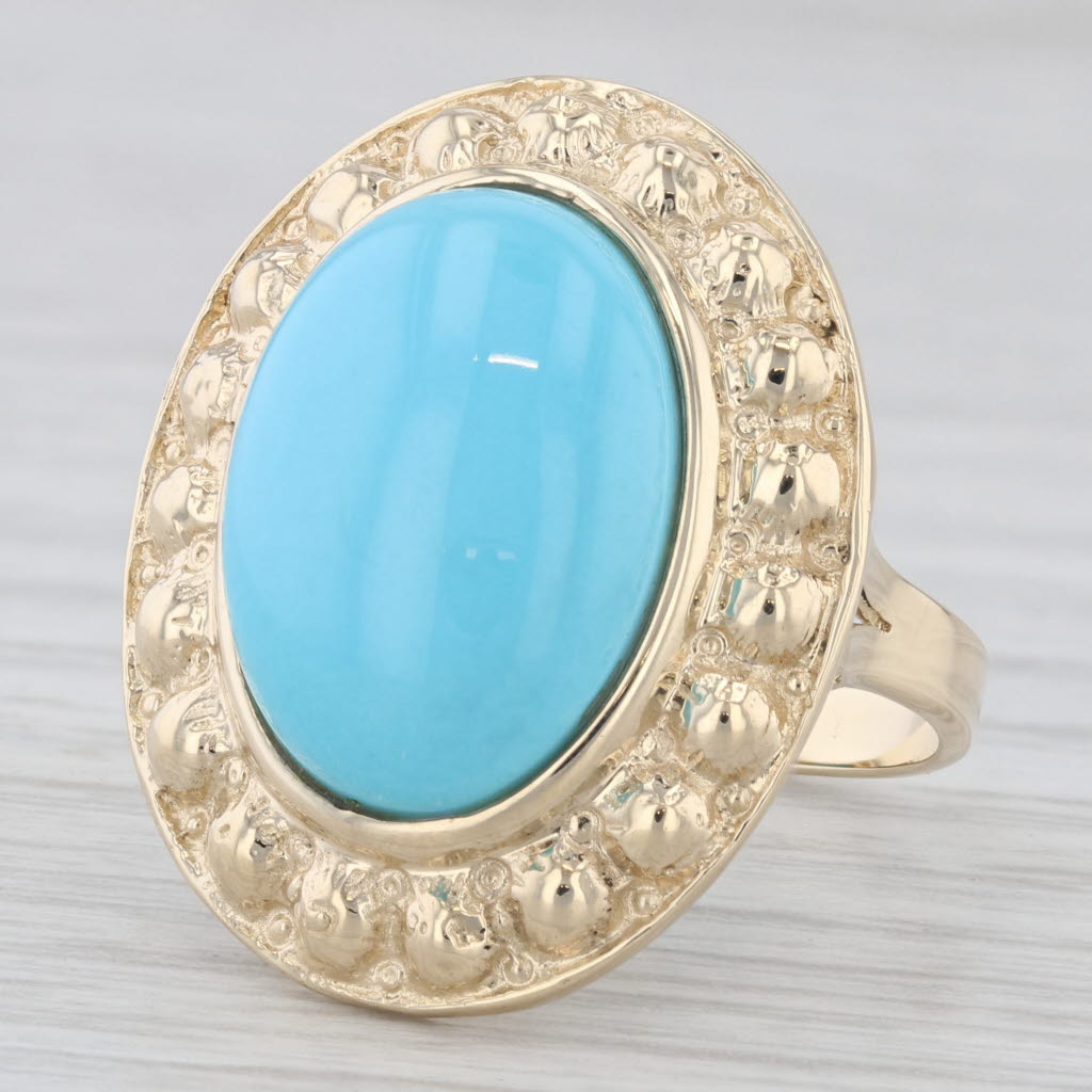 Lab Created Turquoise Cabochon Large Cocktail Ring 14K Yellow Gold Ring Size 6