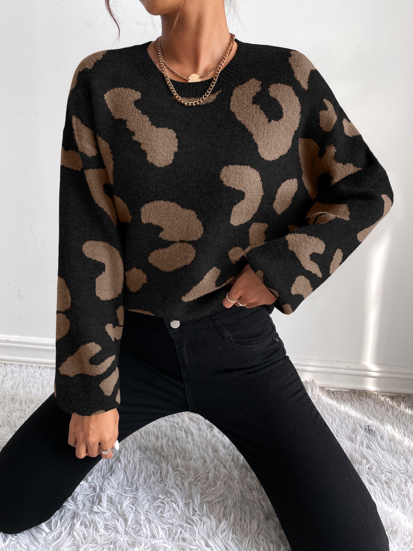 Parien Drop Shoulder Fluffy Knit Sweater