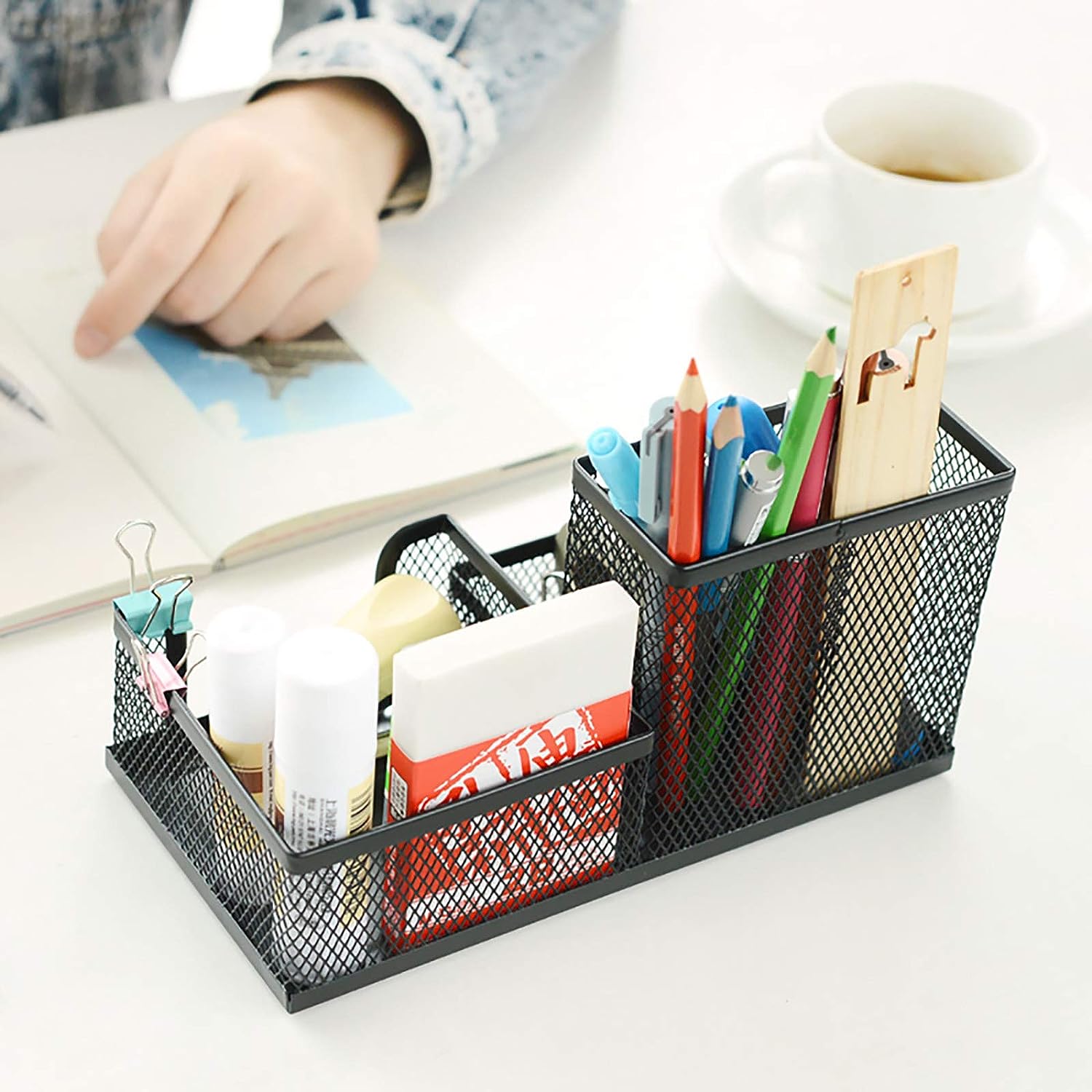 Metal Mesh Desk Supply Organizer Office Supply Caddy Pen Holder Desktop Storage Organizer