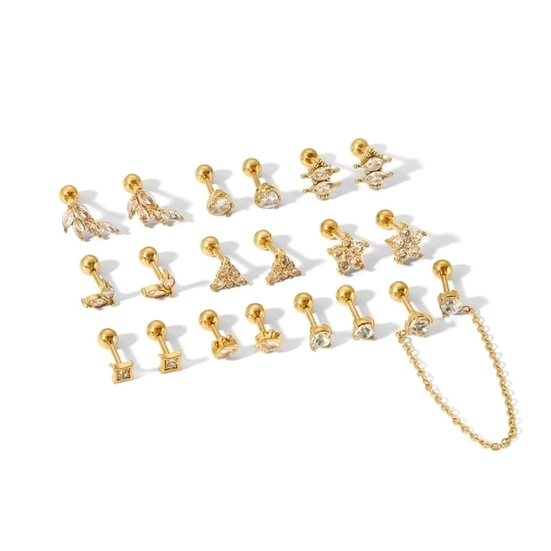 1 Pair Minimalist Star Water Droplets Polishing Plating Inlay Stainless Steel Zircon 18k Gold Plated Ear Studs