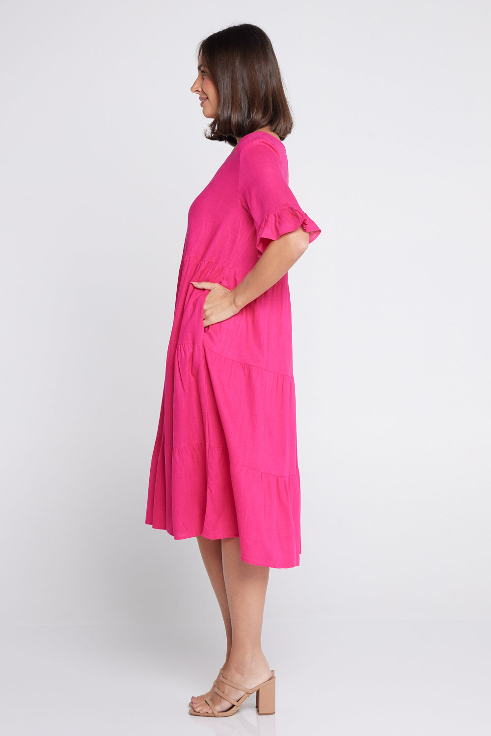 Jackson Linen Dress - Hot Pink