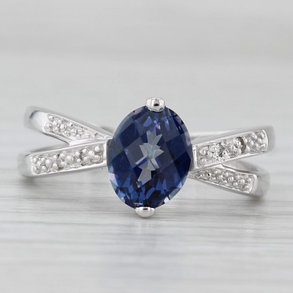 2.10ct Blue Mystic Topaz Ring 10k White Gold Size 8 Diamond Accents