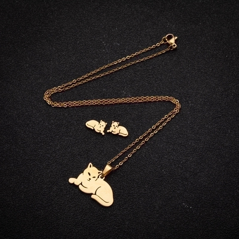 Fashion Animal Stainless Steel Plating Earrings Necklace 1 Set