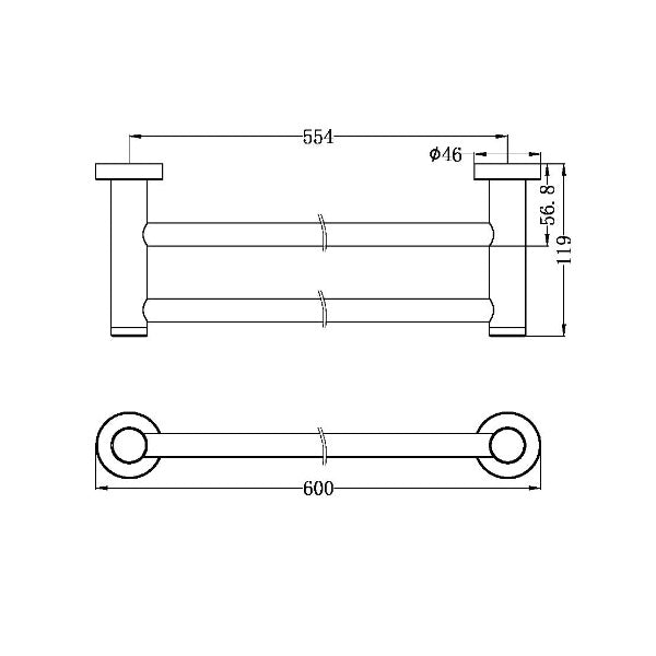 Nero Mecca 600mm Double Towel Rail - Brushed Nickel / NR2324dBN