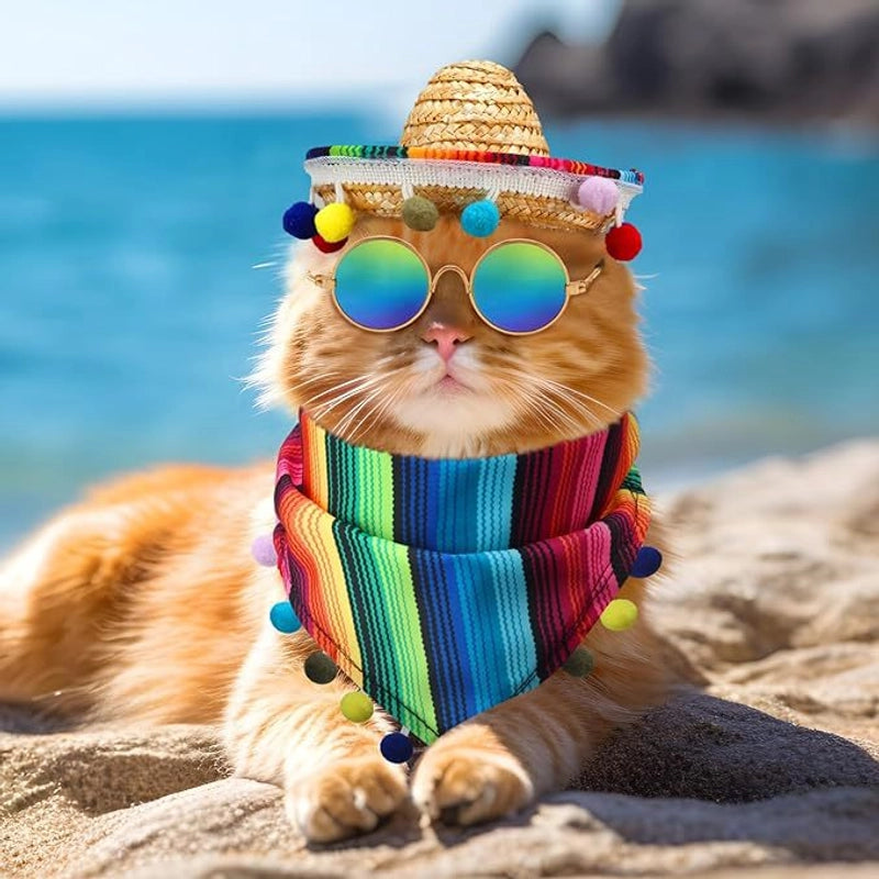 Cute Polyester Stripe Pet Saliva Towel Pet Hat
