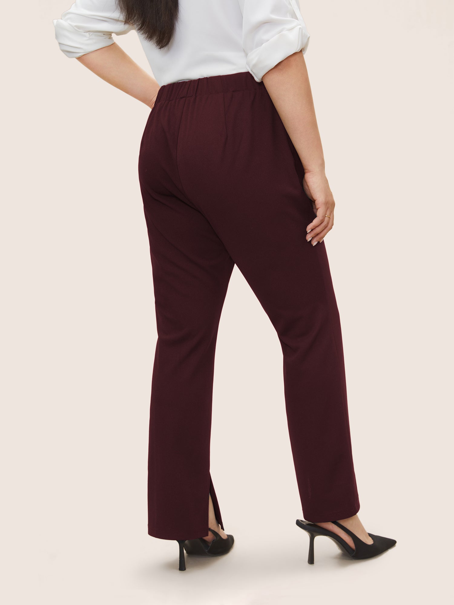 Plain Pleated Elastic Waist High Rise Pants