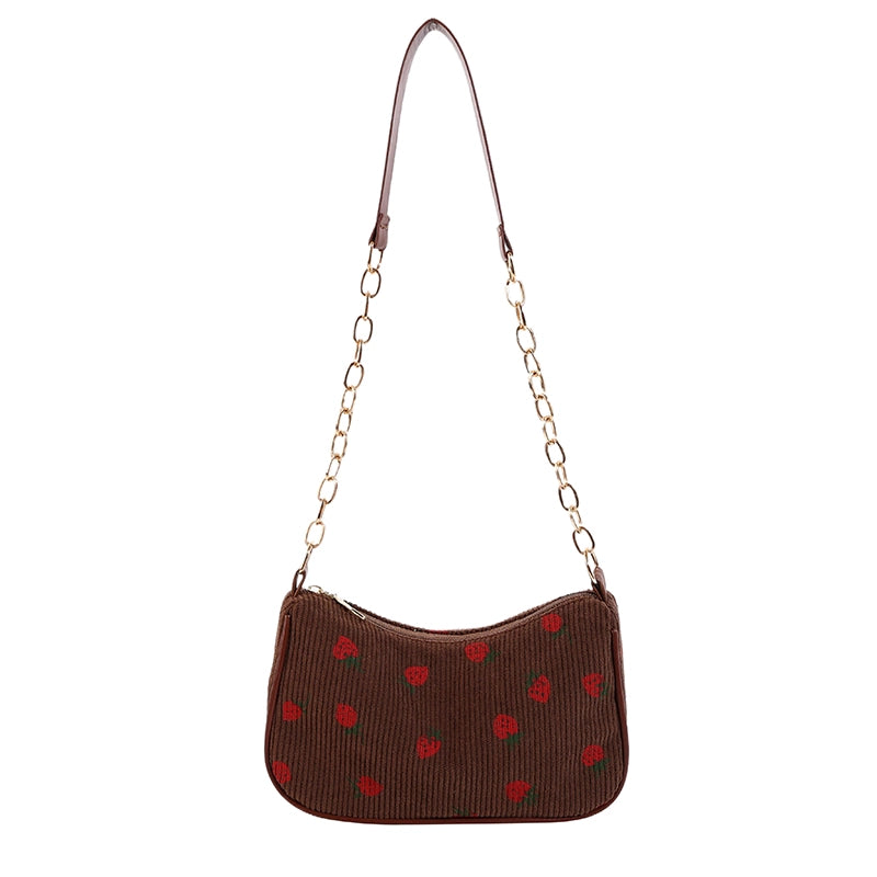 Women's Medium Corduroy Solid Color Strawberry Basic Classic Style Square Zipper Underarm Bag