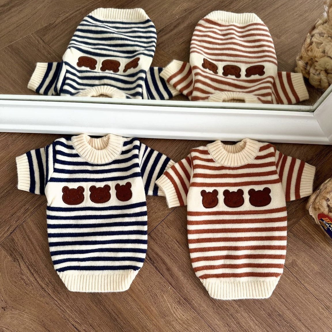 Striped Bear Pattern Knitted Dog Cat Sweater