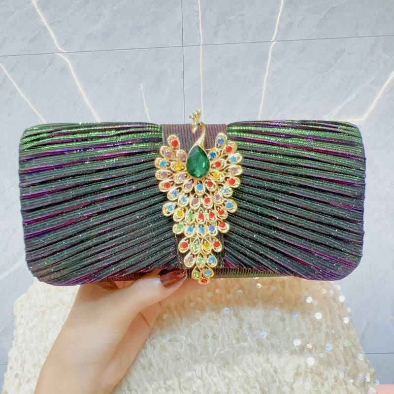 Gold Champagne Purple Polyester Solid Color Square Evening Bags