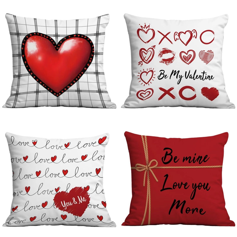Valentine'S Day Minimalist Letter Heart Shape Short Velvet Pillow Cases Couch & Sofa Decor