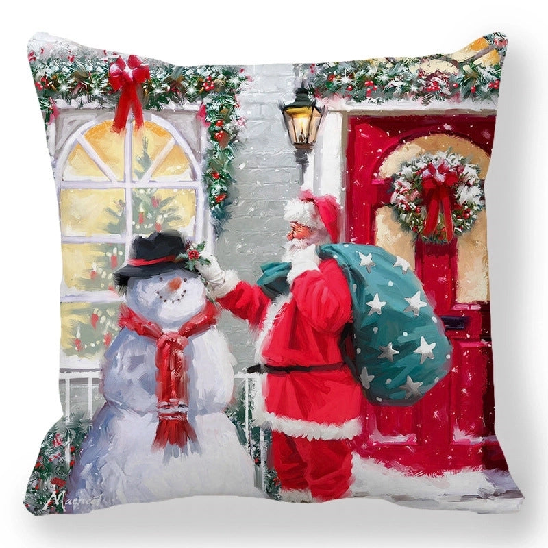 Christmas Pastoral Santa Claus Elk Cotton Pillow Cases Couch & Sofa Decor