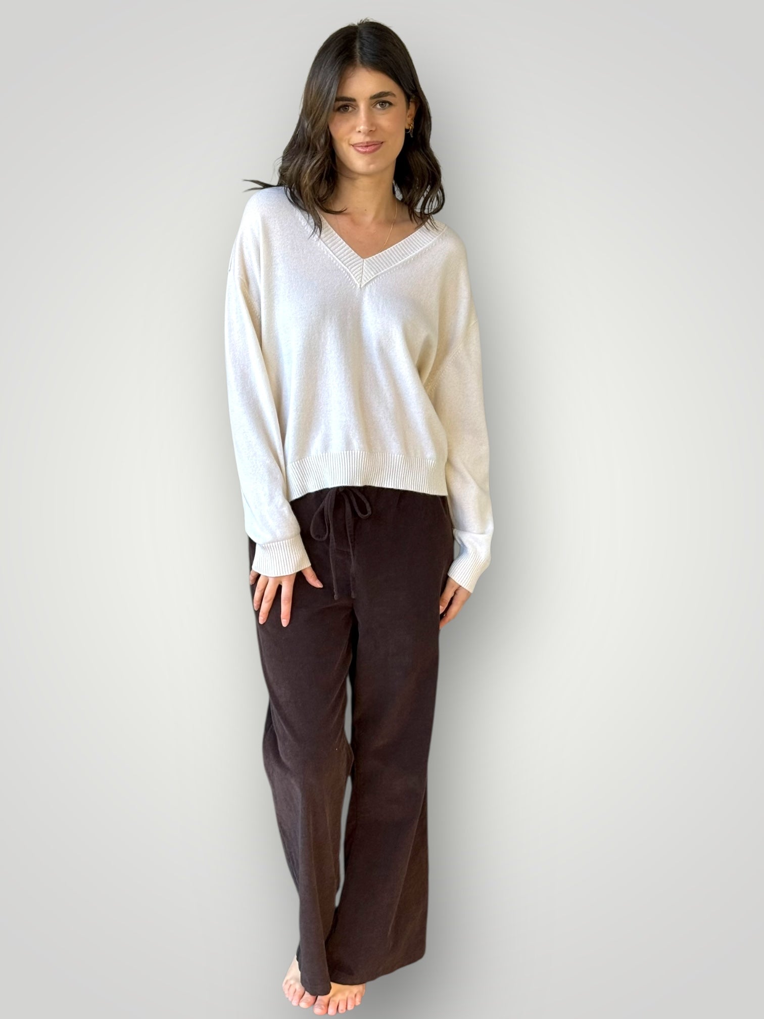 hazel wide leg pants - chocolate cord