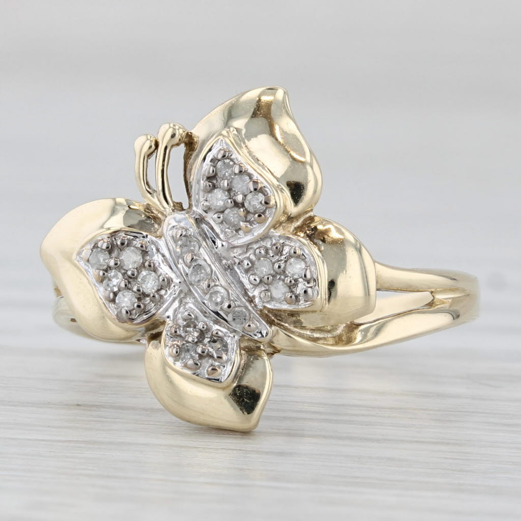 Diamond Cluster Butterfly Ring 10k Yellow Gold Size 7.5
