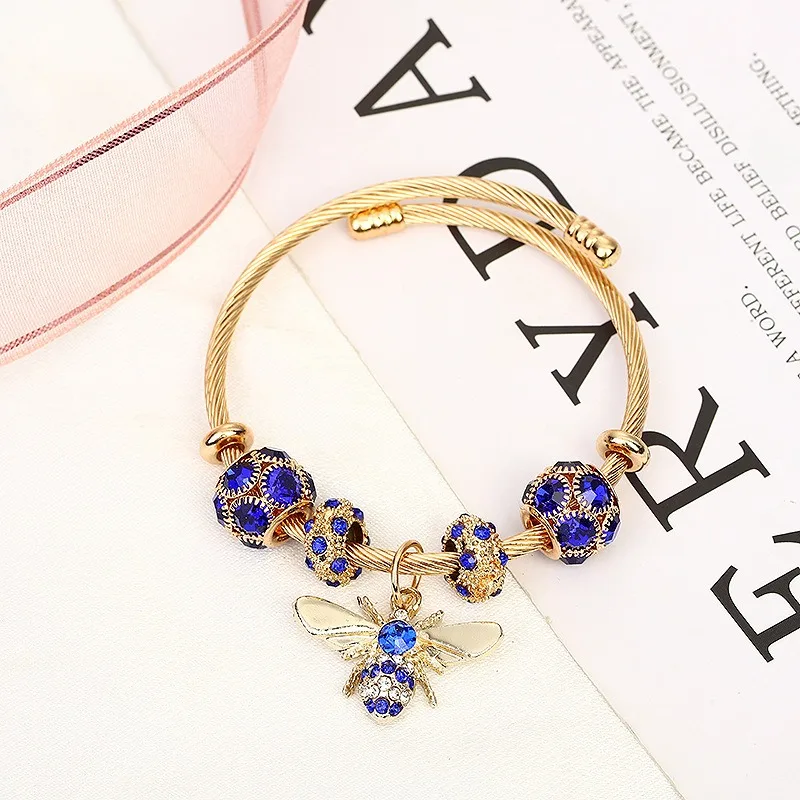 7 colors Hot sale stainless steel charm bracelet bangle colorful diamond gold charm bracelets jewelry for women girls