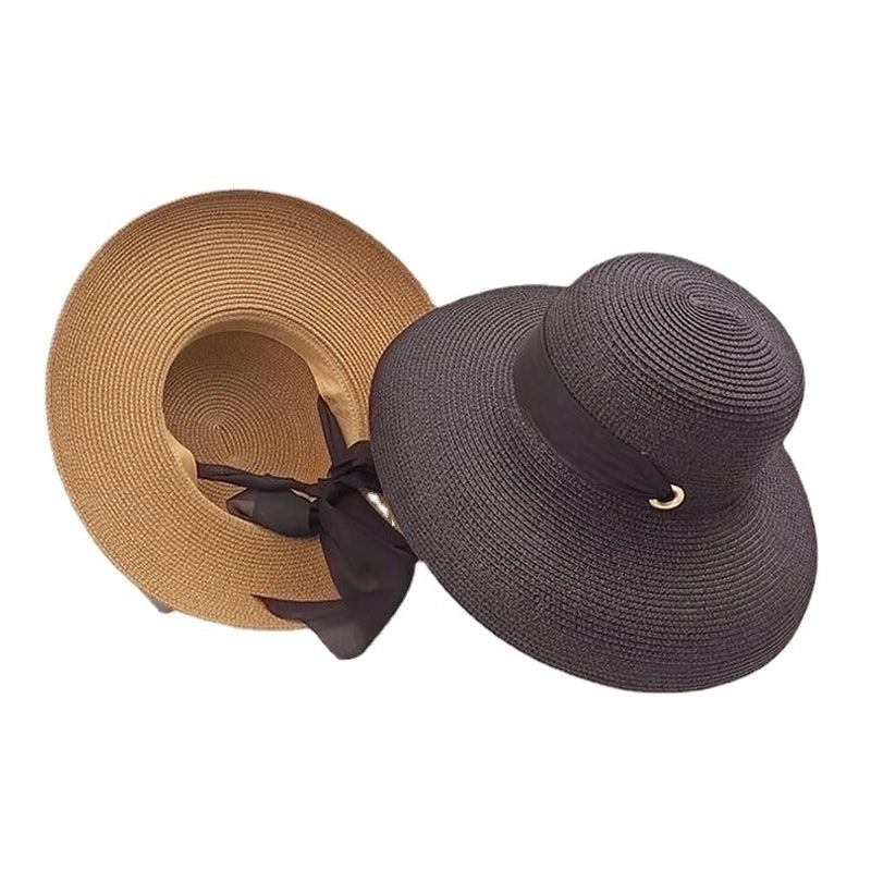 Women's Minimalist Bow Knot Braid Flat Eaves Straw Hat