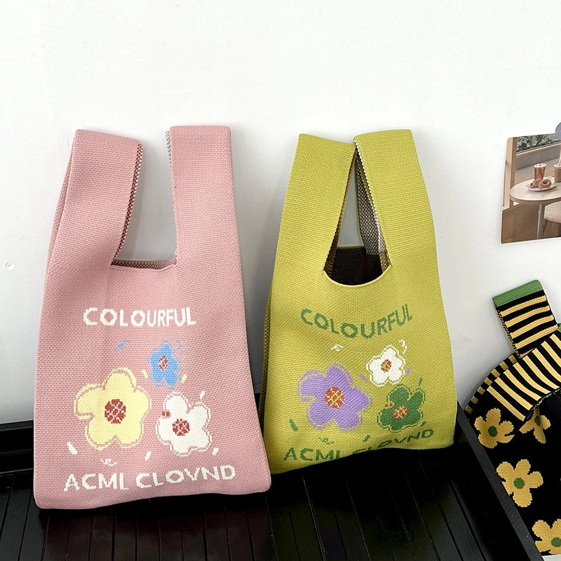 Women's Medium Polyester Flower Basic Vintage Style Square Open Shopping Bags