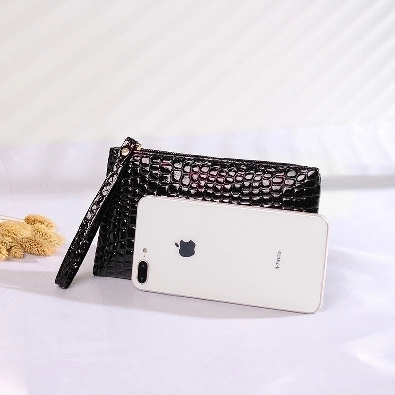 Women's Mini Summer Pu Leather Solid Color Crocodile Fashion Square Zipper Clutch Bag