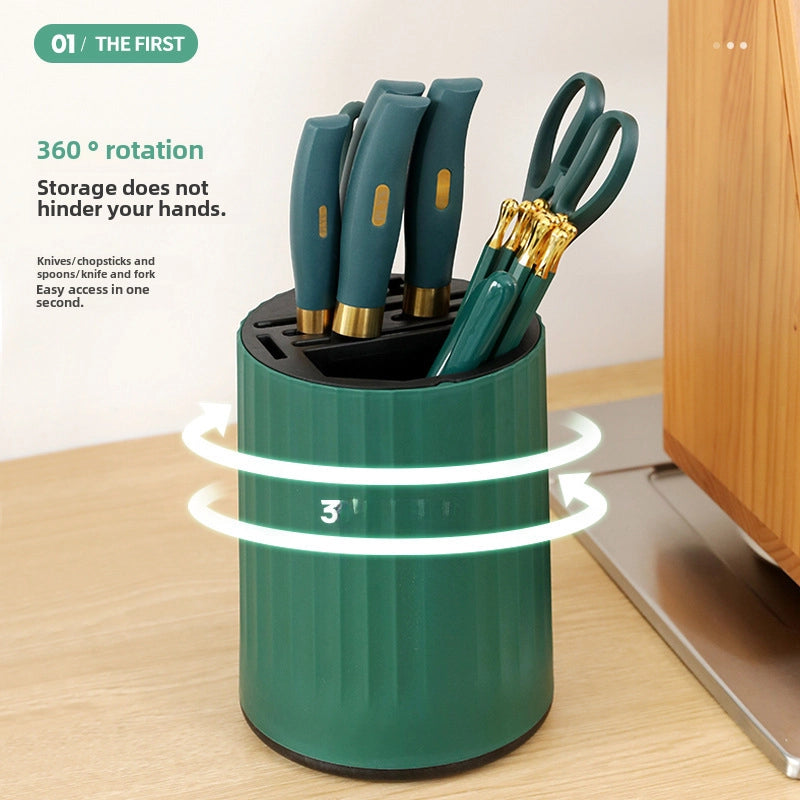 Hot Kitchen Rotating Knife Rack Storage Rack Multifunctional Household Chopsticks Kitchen Knife Tableware Shelf Storage Artifact