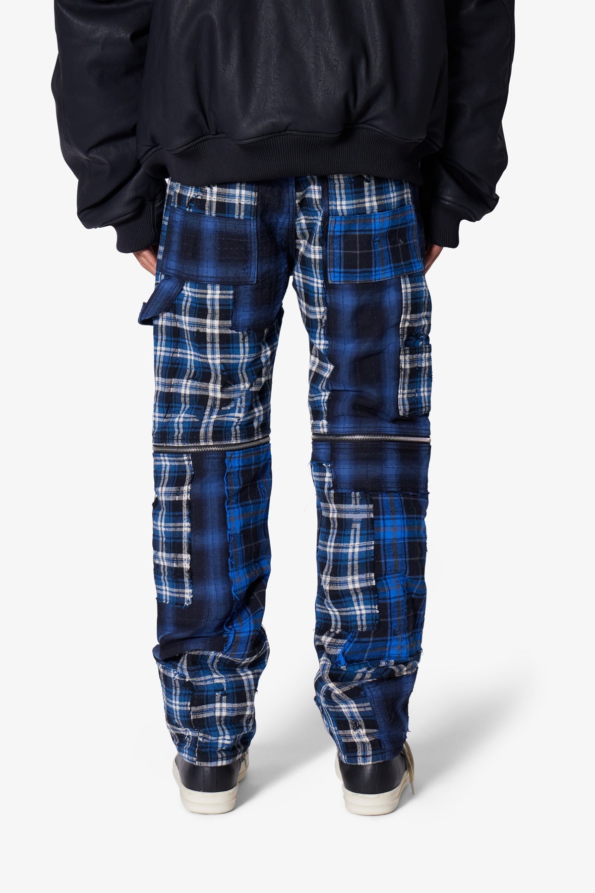 V703 Baggy Flannel Zipper Denim - Blue