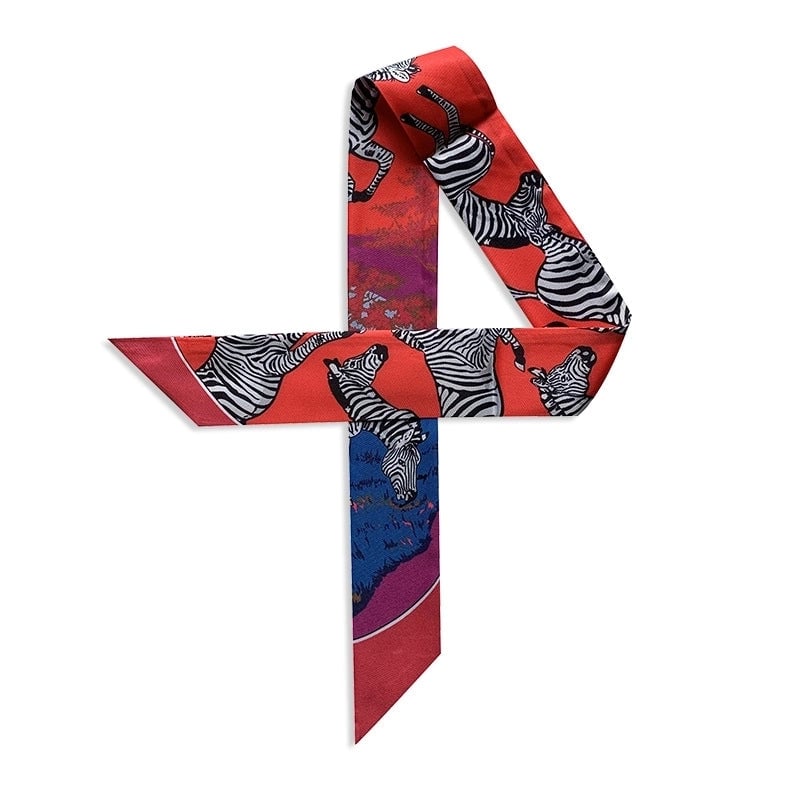 Women's Minimalist Classic Style Color Block Satin Printing Silk Scarf