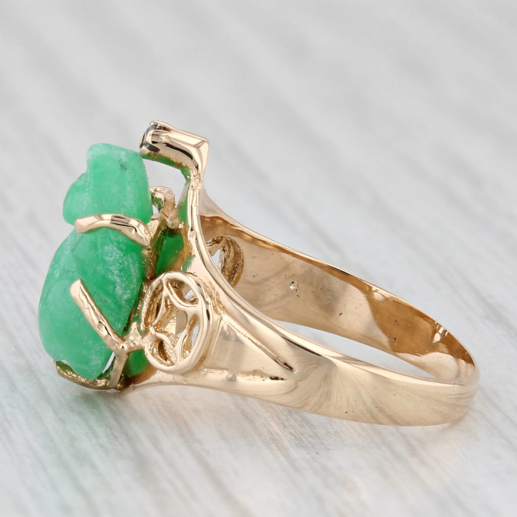 Carved Green Jade Frog Diamond 18k Yellow Gold Size 6 Vintage AS IS