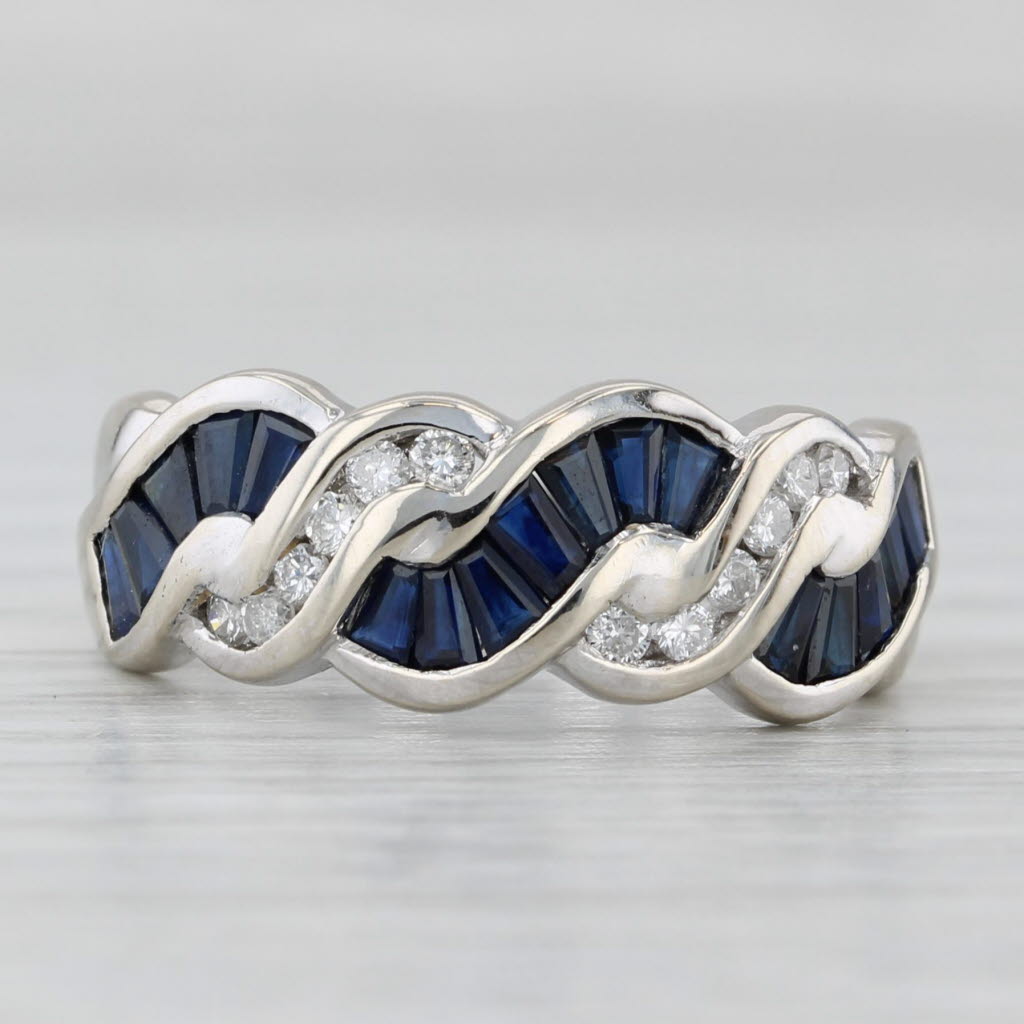 1.05ctw Blue Sapphire Diamond Woven Ring 14k White Gold Size 7.25