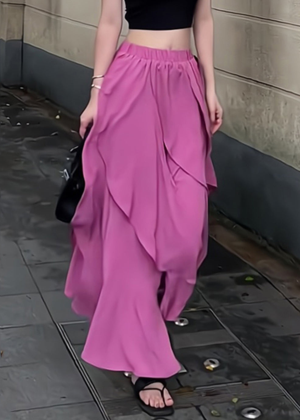 Organic Purple Ruffled Patchwork Elastic Waist Maxi Skirt Summer