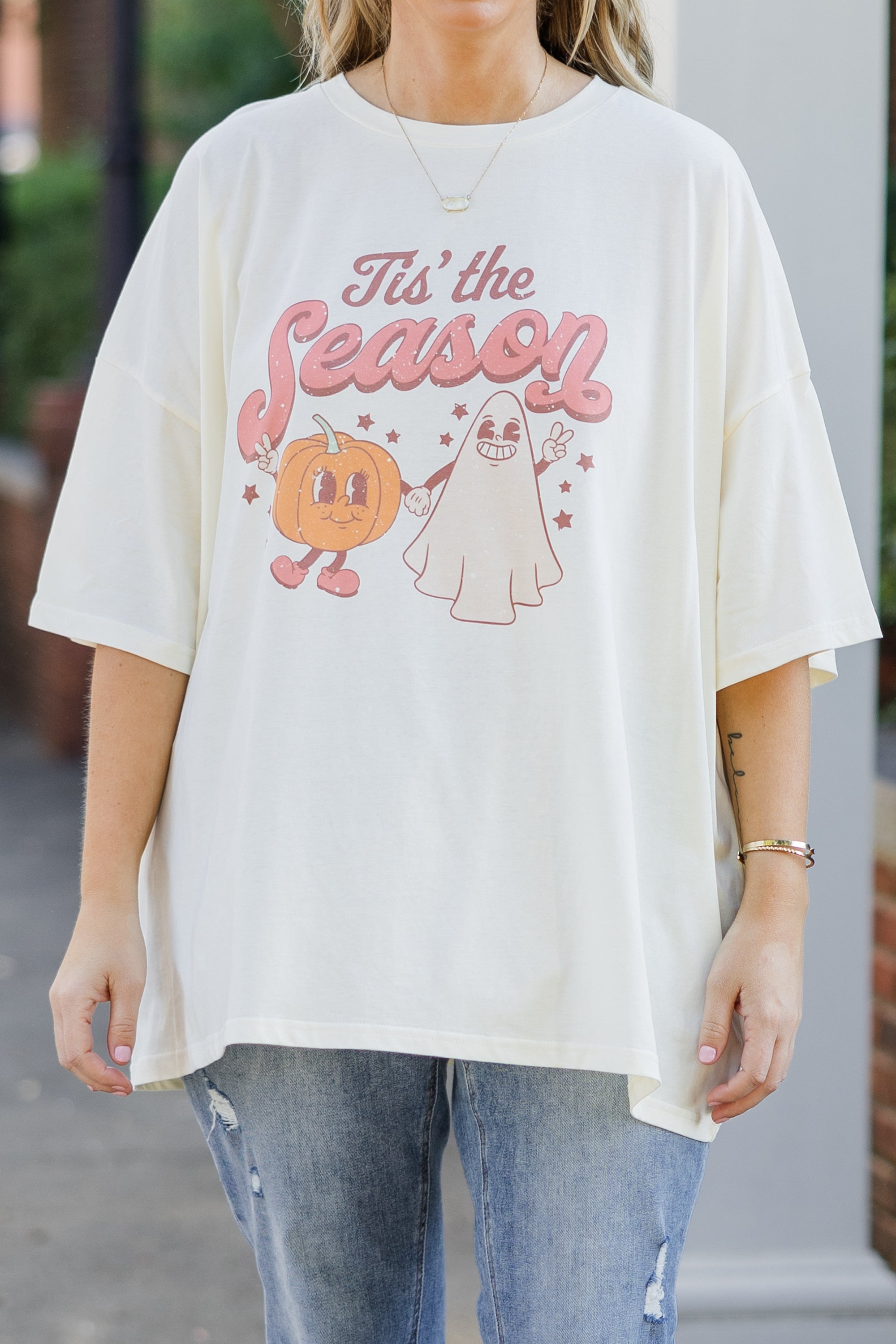 Tis The Spooky Season Boyfriend Tee. Ivory