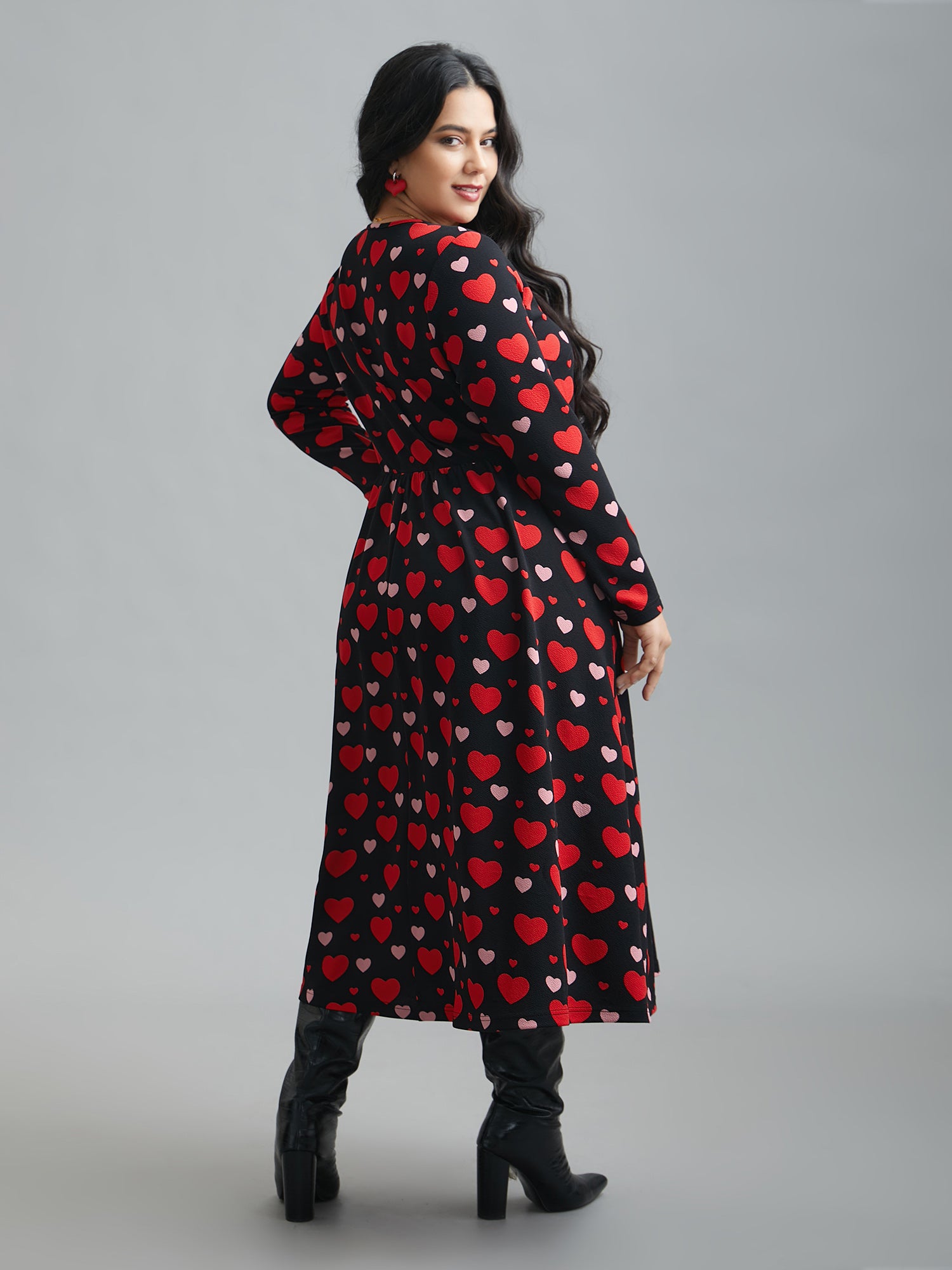 Wrap Neck Hearts Print Knit Dress