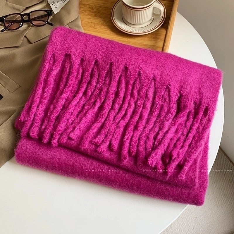 Solid Color Mohair Scarf For Women Autumn And Winter New Scarf  High-grade Thick Warm Shawl