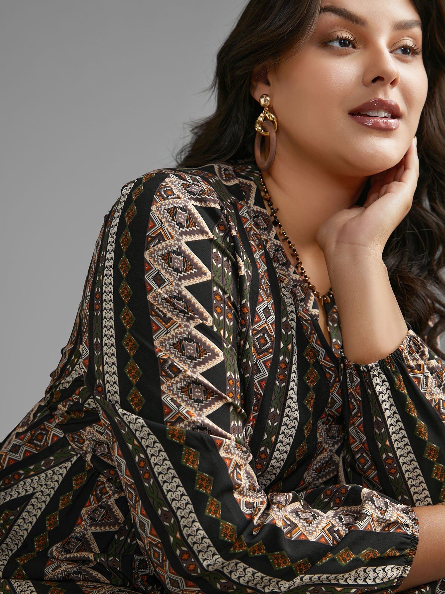 Bandana Lantern Sleeve Ruffle Hem Dress