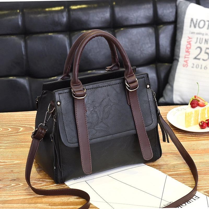 Women's Medium Pu Leather Solid Color Basic Vintage Style Square Zipper Shoulder Bag Crossbody Bag Boston Bag