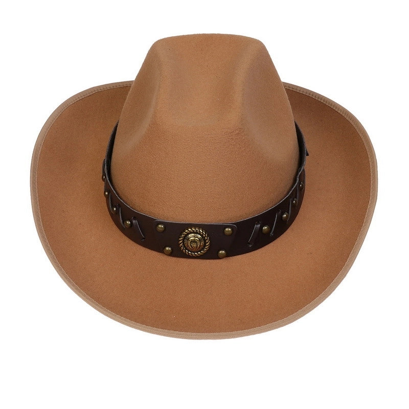 New Woolen Hat Western Denim Top Hat Men And Women Couple Hat Big Brim Curling Felt Hat