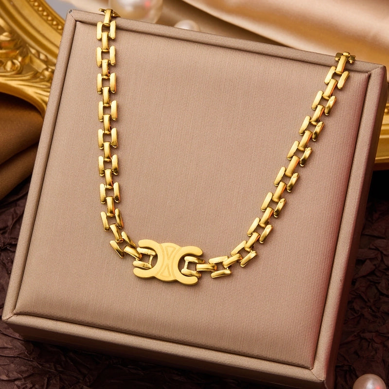 Elegant Minimalist Geometric Flower Bow Knot Titanium Steel Plating Pendant Necklace