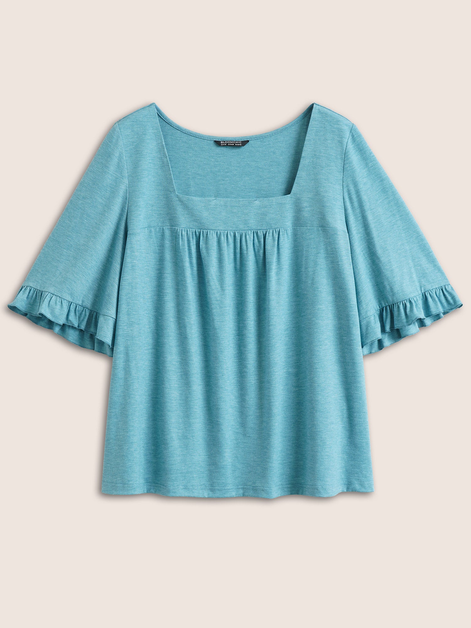 Sqaure Neck Ruffle Sleeve Gathered T-shirt