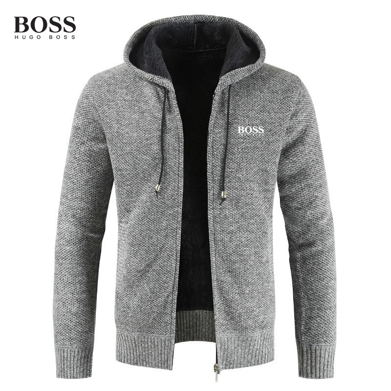 BOSS MEN-S ZIP UP HOODED COTTON SWEATER COAT