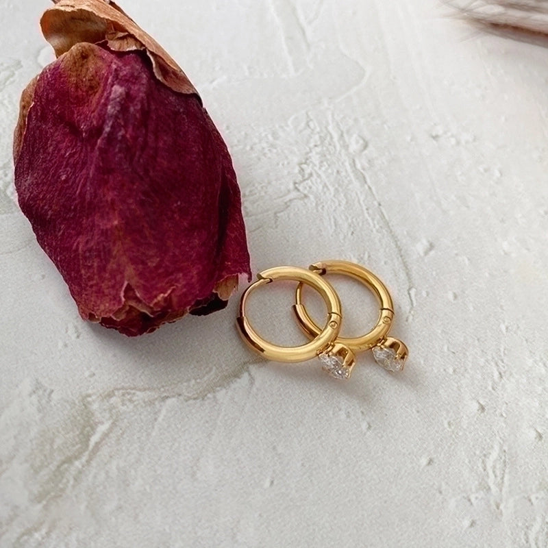 Lady Geometric Titanium Steel Gold Plated Zircon Earrings 1 Pair