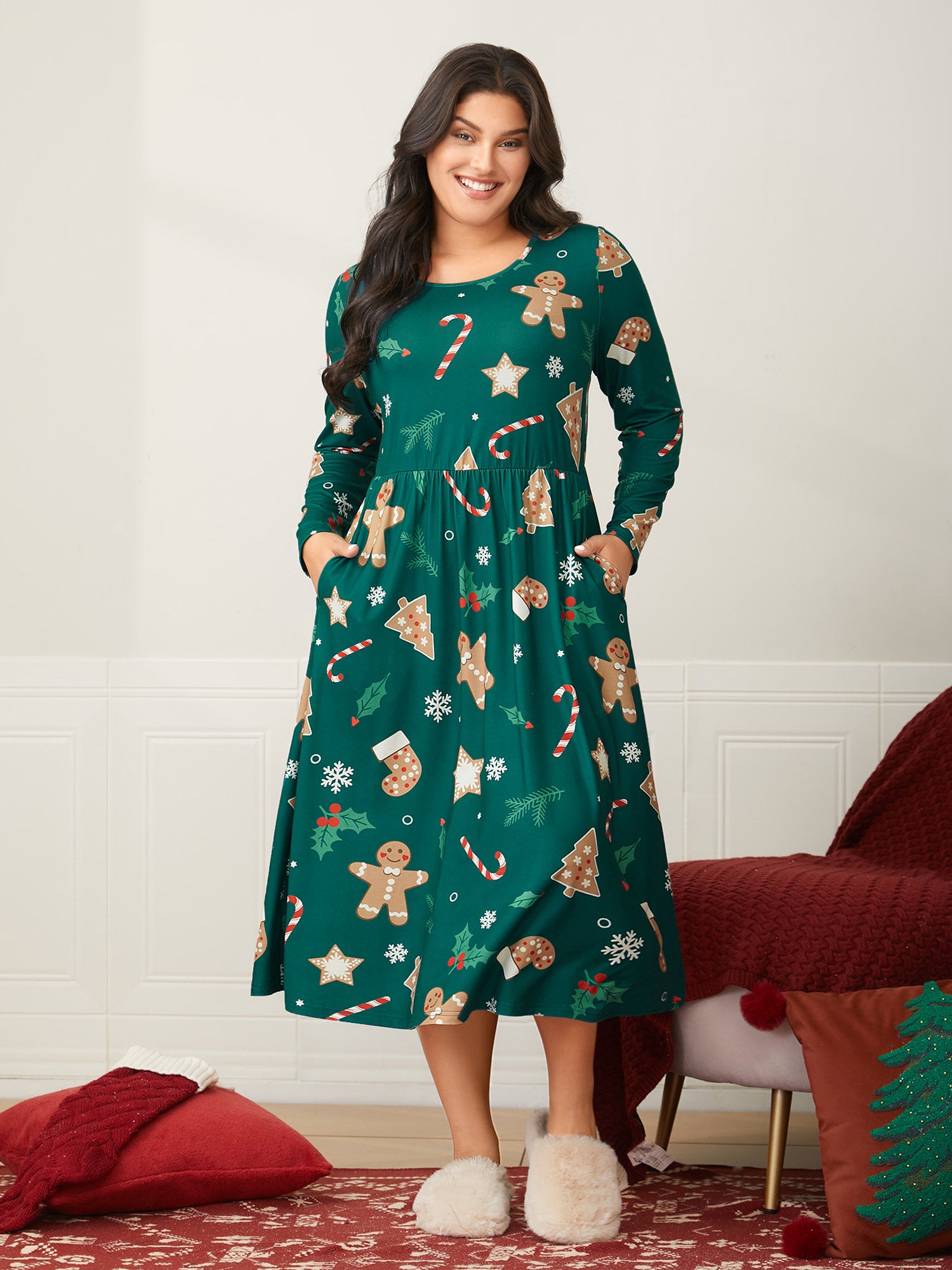 Gingerbread CandyCane Lounge Midi Dress