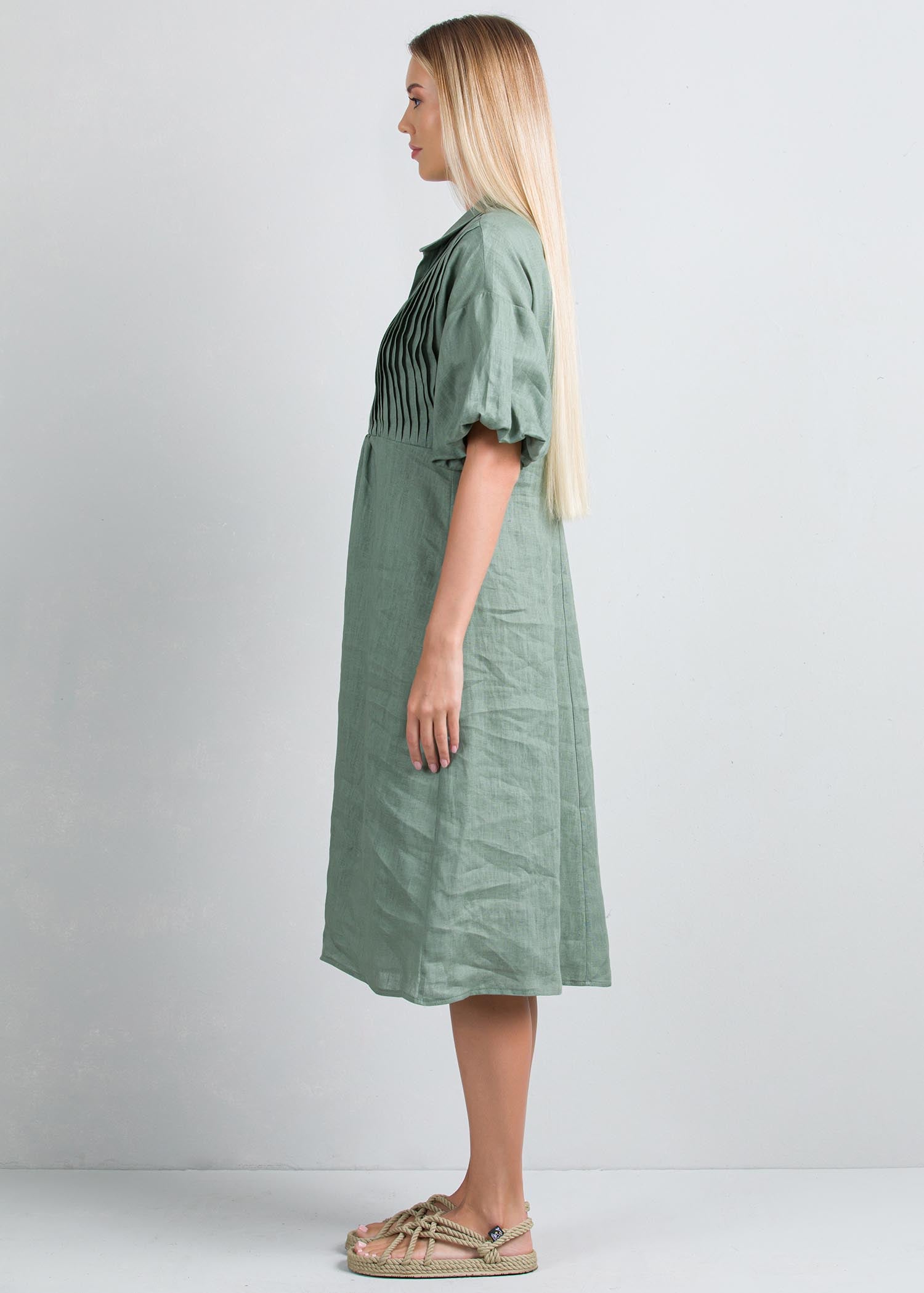 Pintuck detail puff sleeve dress