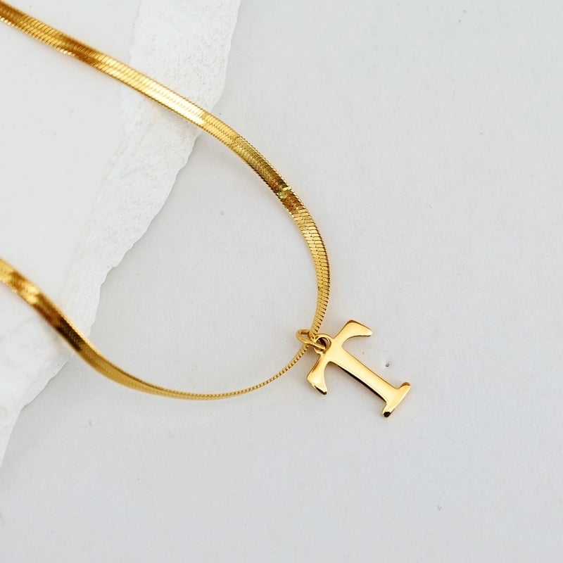 304 Stainless Steel 18K Gold Plated Luxurious Commute Letter Pendant Necklace