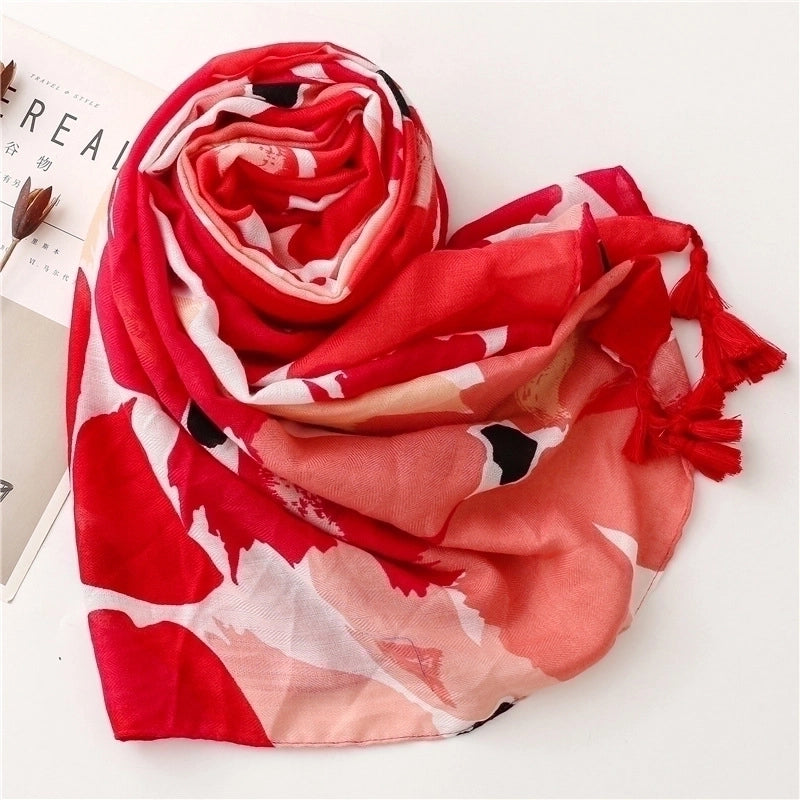 Spring And Summer Scarf Retro Red Scarf Bohemian Long Gauze Scarf