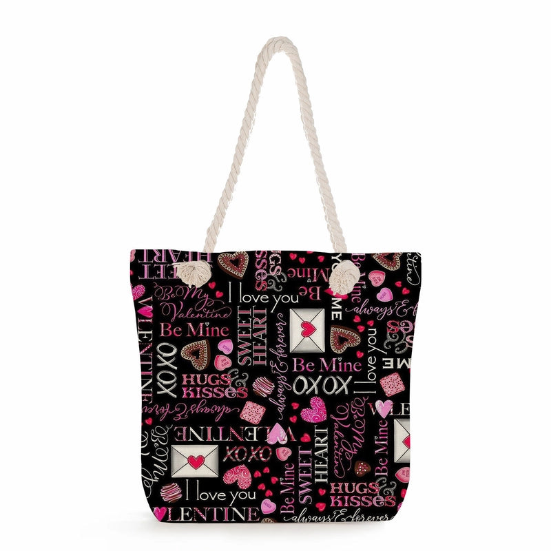 Women's Cotton And Linen Heart Shape Classic Style Square Zipper Tote Bag