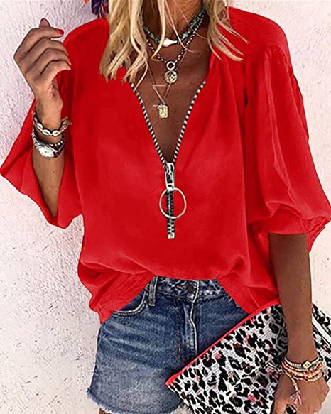 Solid Color V-Neck Shirt